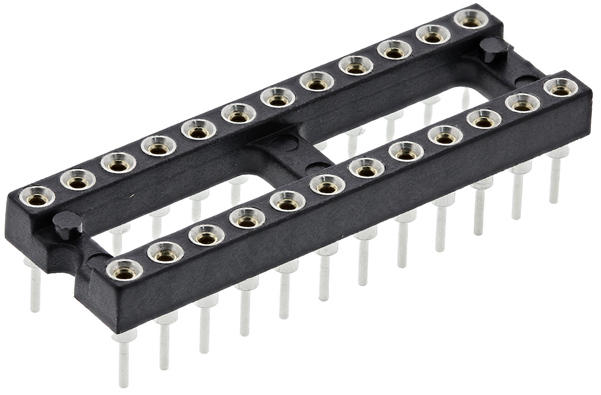 Preci-Dip, 110 2.54 mm Pitch Vertical 24 Way, Through Hole Turned Pin Open Frame DIL Socket, 1A