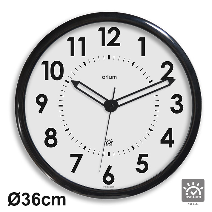 Orium Black Radio Controlled Analogue Clock, 360 mm Diameter Wall