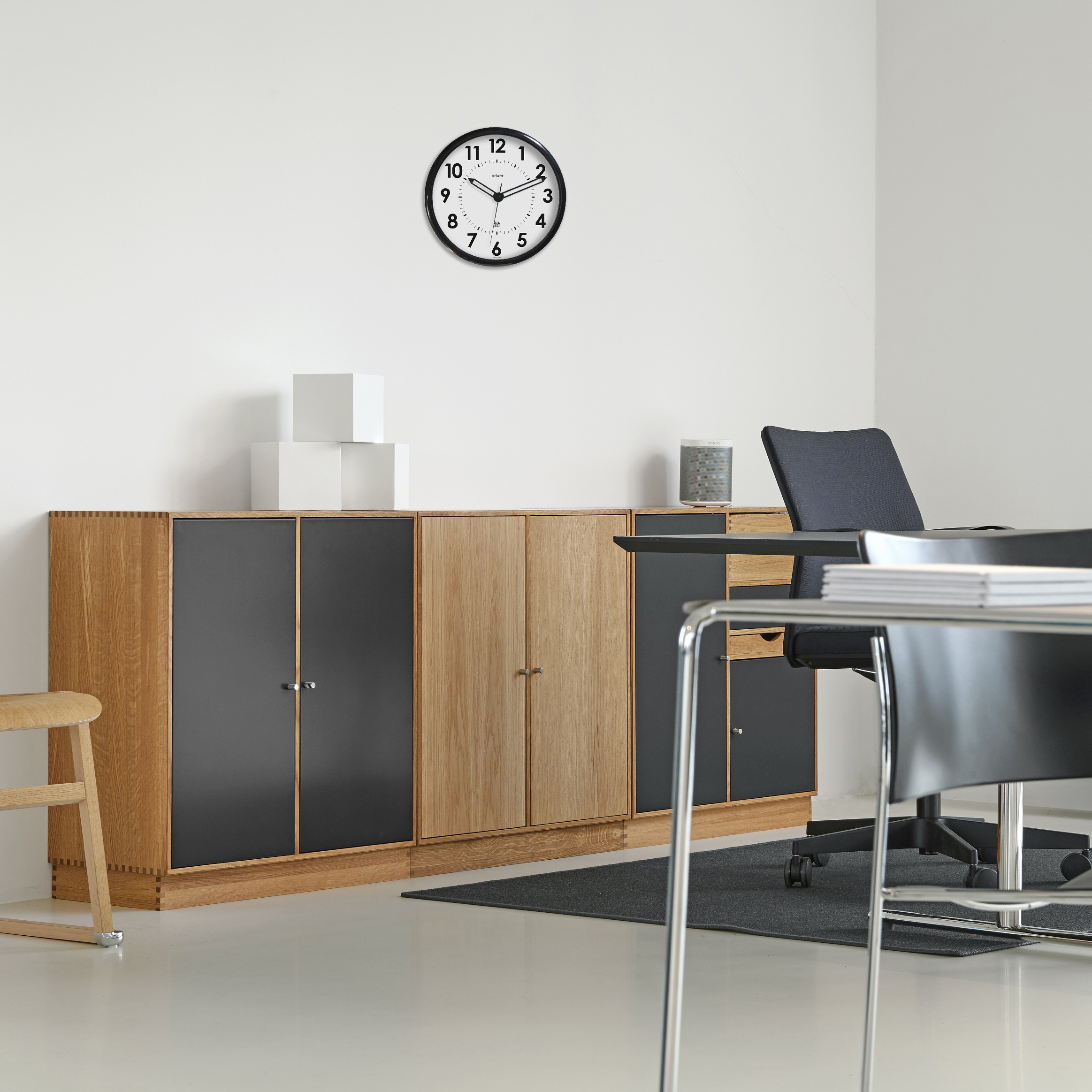 11097 Orium Black Radio Controlled Analogue Clock, 360 mm Diameter Wall