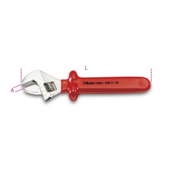 BETA Sparkproof Adjustable Wrench, 200 mm Overall, 28 mm Jaw Capacity, Straight Handle VDE/1000V Approved Non-Sparking