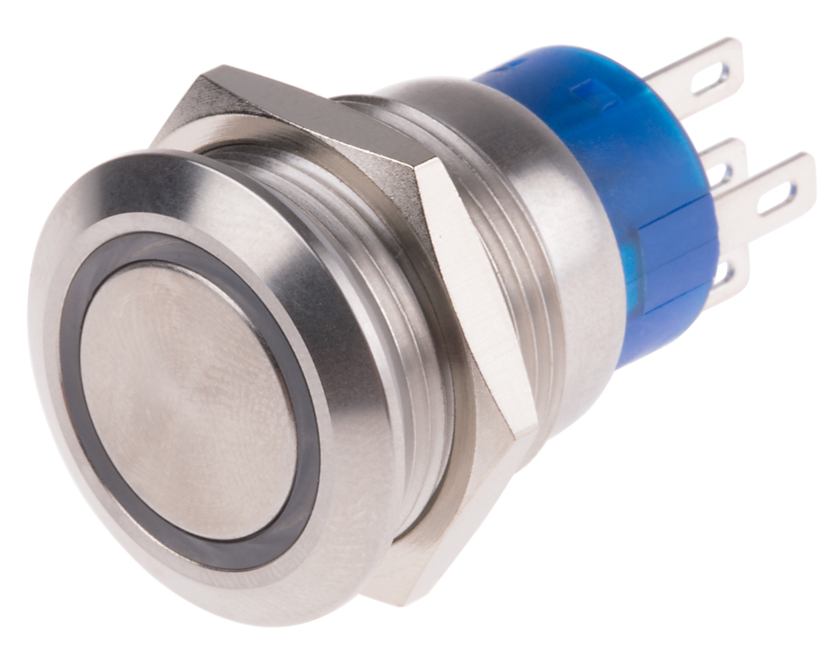 RS PRO Illuminated Push Button Switch, Momentary, Panel, 19.2 mm Cutout, SPDT, Yellow LED, IP67, 12 V dc 250 V ac