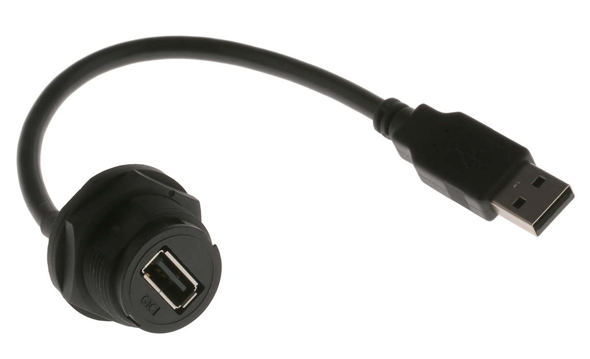 111-6748 RS PRO  USB 2.0, Female USB Type A to Male USB Type A, Black, 200 mm