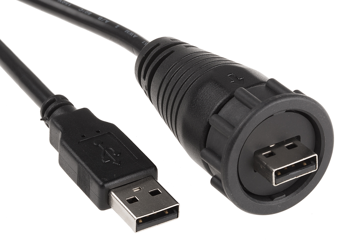 RS PRO USB Cable, Male USB Type A to Male, USB 2.0 USB Type A, Black, 2.1 m