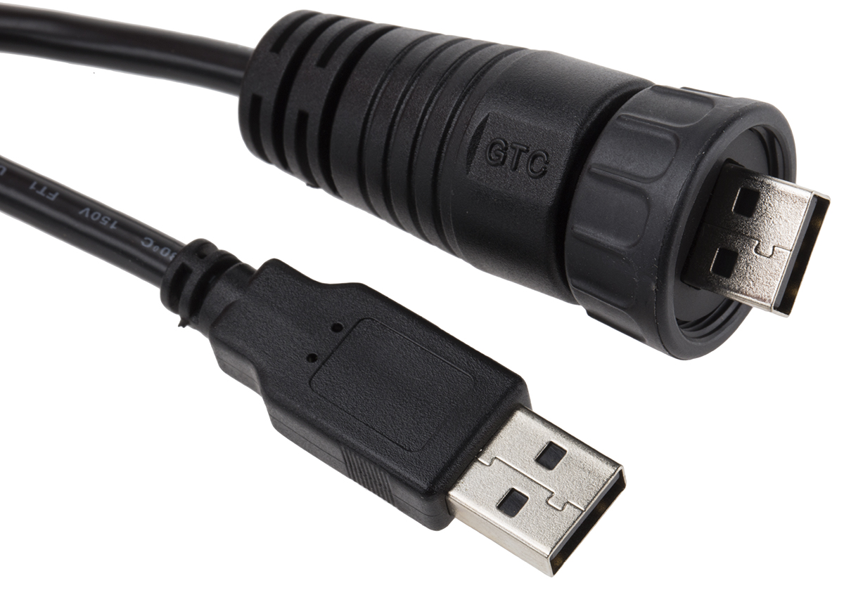 RS PRO USB Cable, Male USB Type A to Male, USB 2.0 USB Type A, Black, 2 m