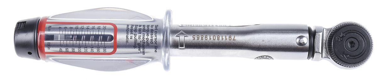 Norbar Torque Tools Click Torque Wrench, 4 to 20 nm, 1/4 in Drive, Square Drive, 220mm Overall, RSCAL