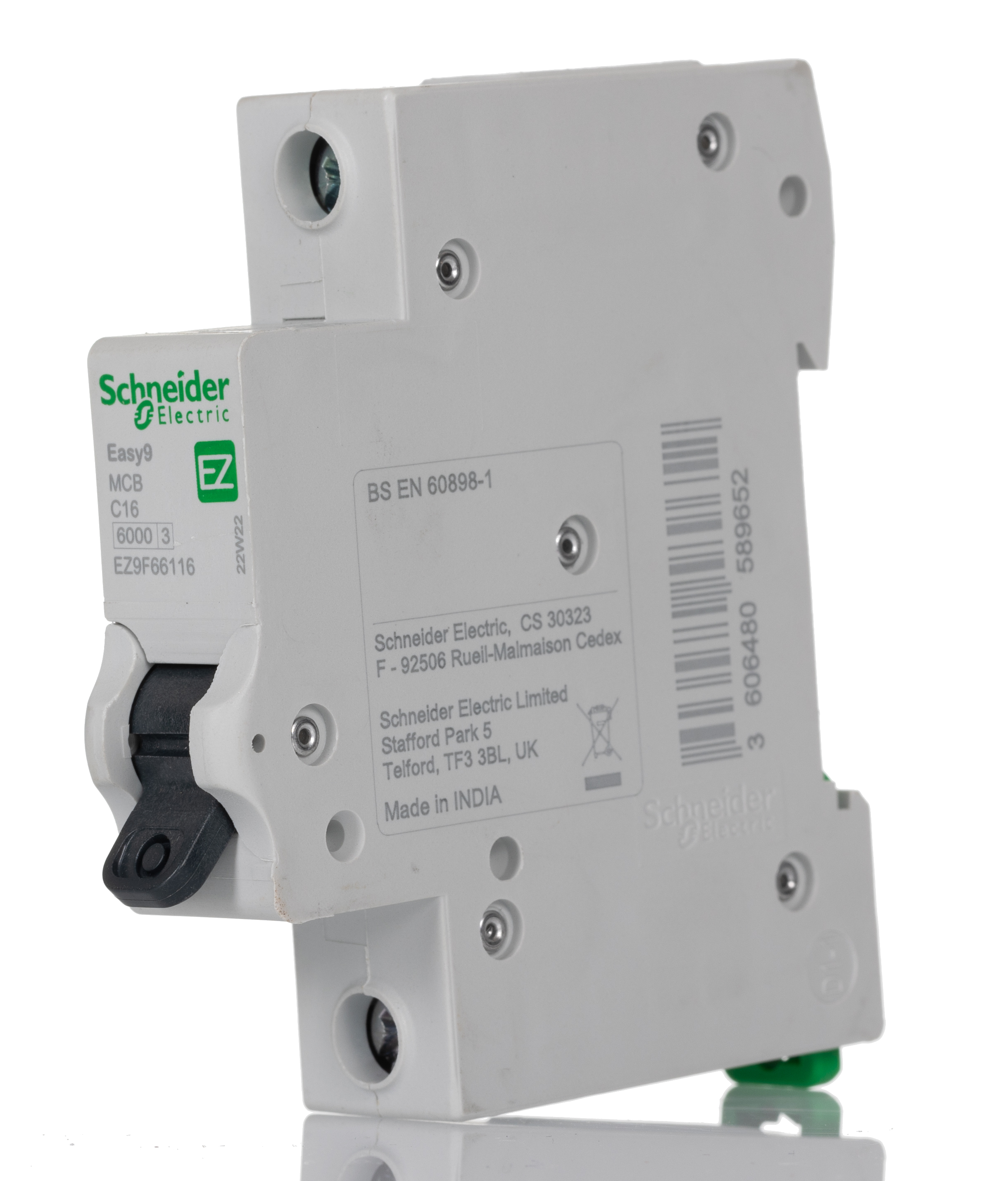 ez9f66116 Schneider Electric Easy 9 EZ9 MCB, 1P, 16A Curve C, 230V AC, 6 kA Breaking Capacity