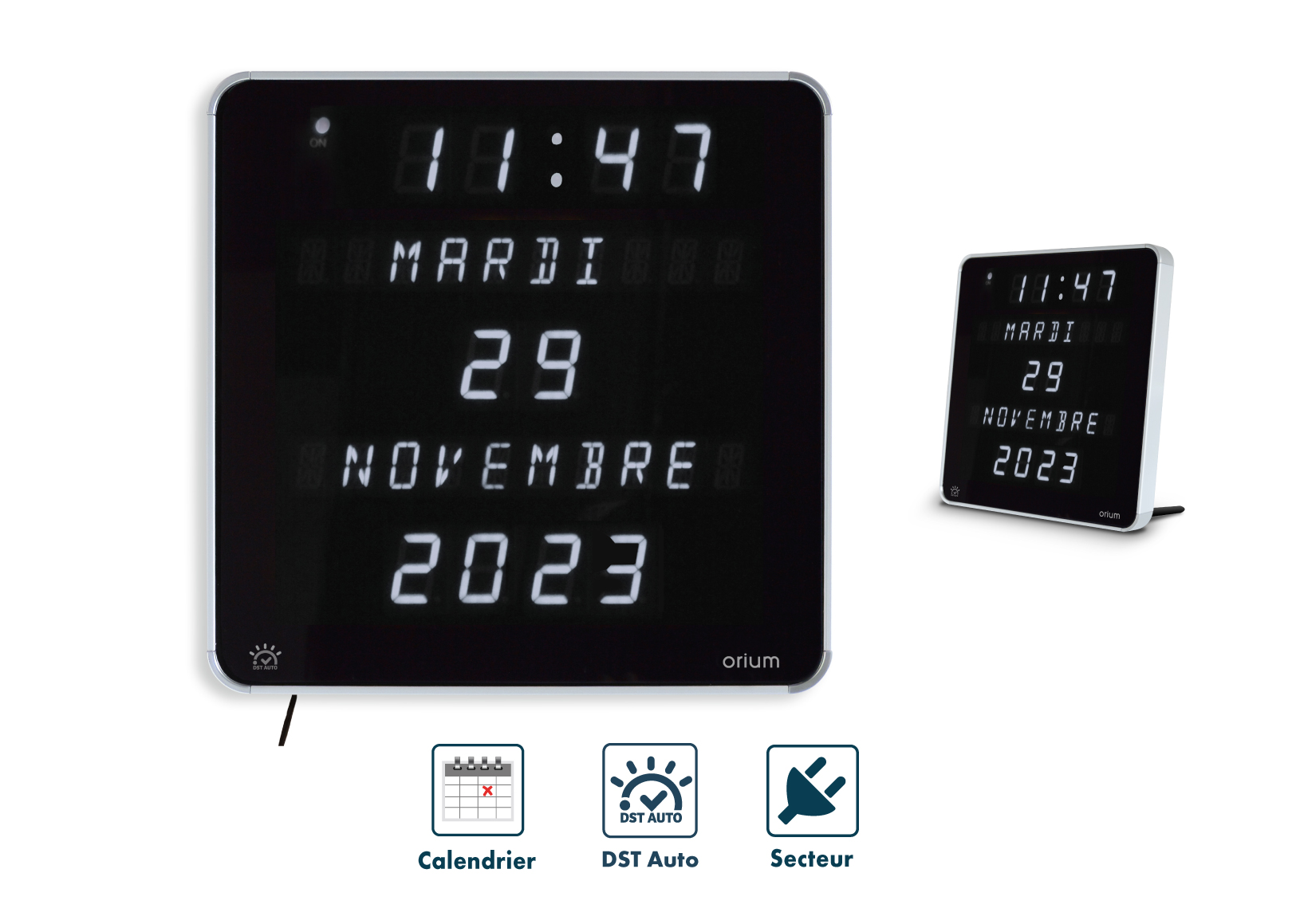 11193 Orium Black, Silver Digital Clock, 2.5 cm Diameter Desktop, Wall