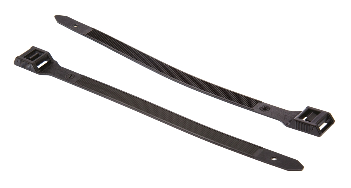 HellermannTyton Cable Tie, External Notched, 180 mm x 9mm, Black Polyamide 66