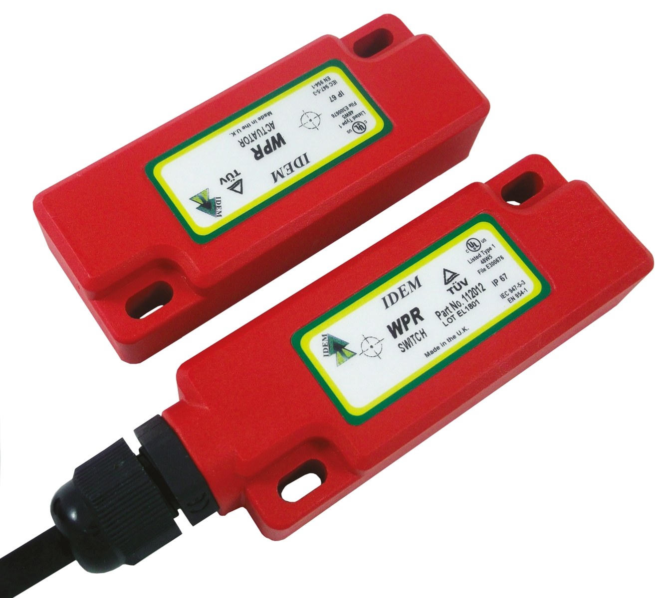 IDEM WPR Series Magnetic Non-Contact Safety Switch, Plastic Housing, 24V dc, 2 NC, 5 m Cable