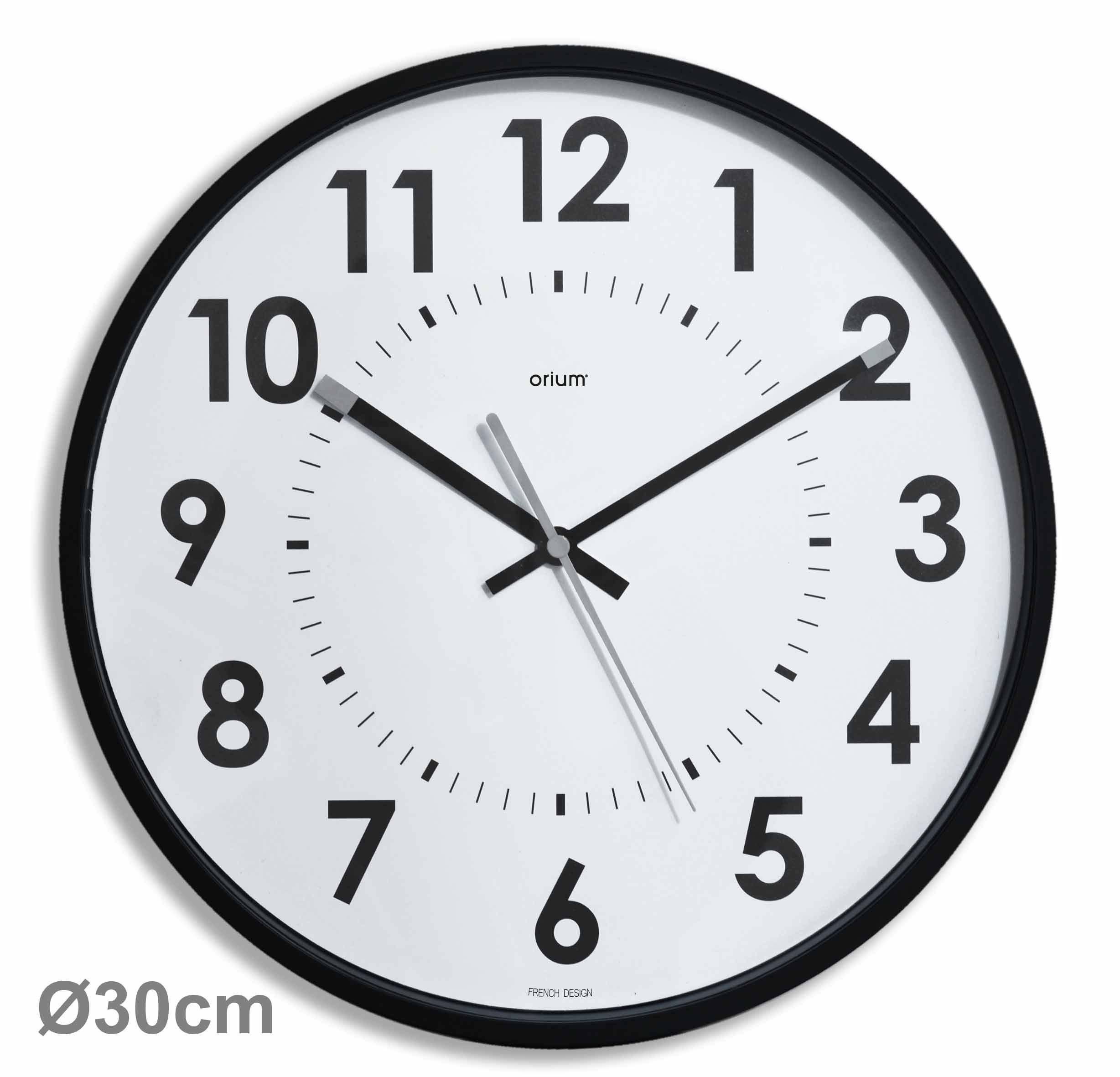 Orium Black Analogue Clock, 30 cm Diameter Wall