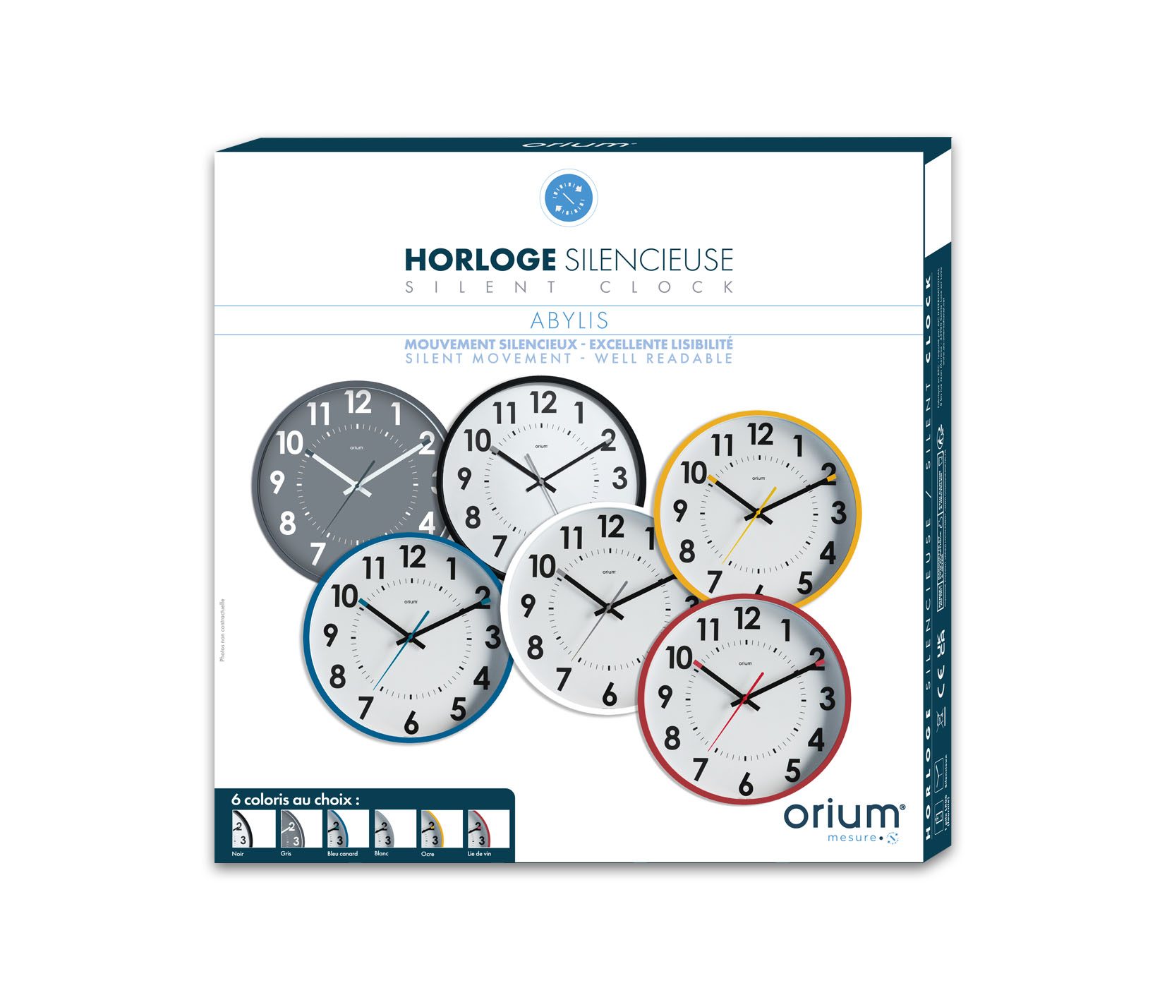11244 Orium Black Analogue Clock, 30 cm Diameter Wall