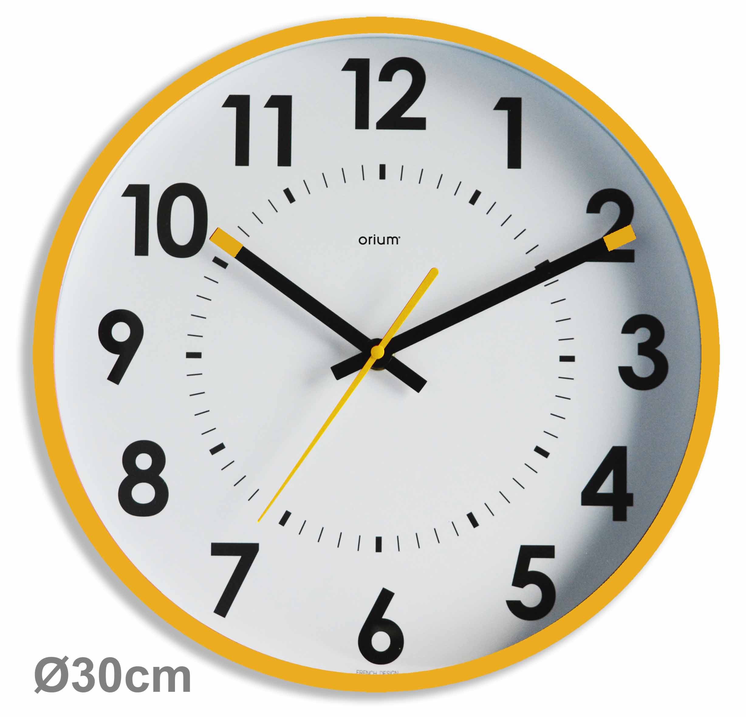 Orium Yellow Analogue Clock, 30 cm Diameter Wall