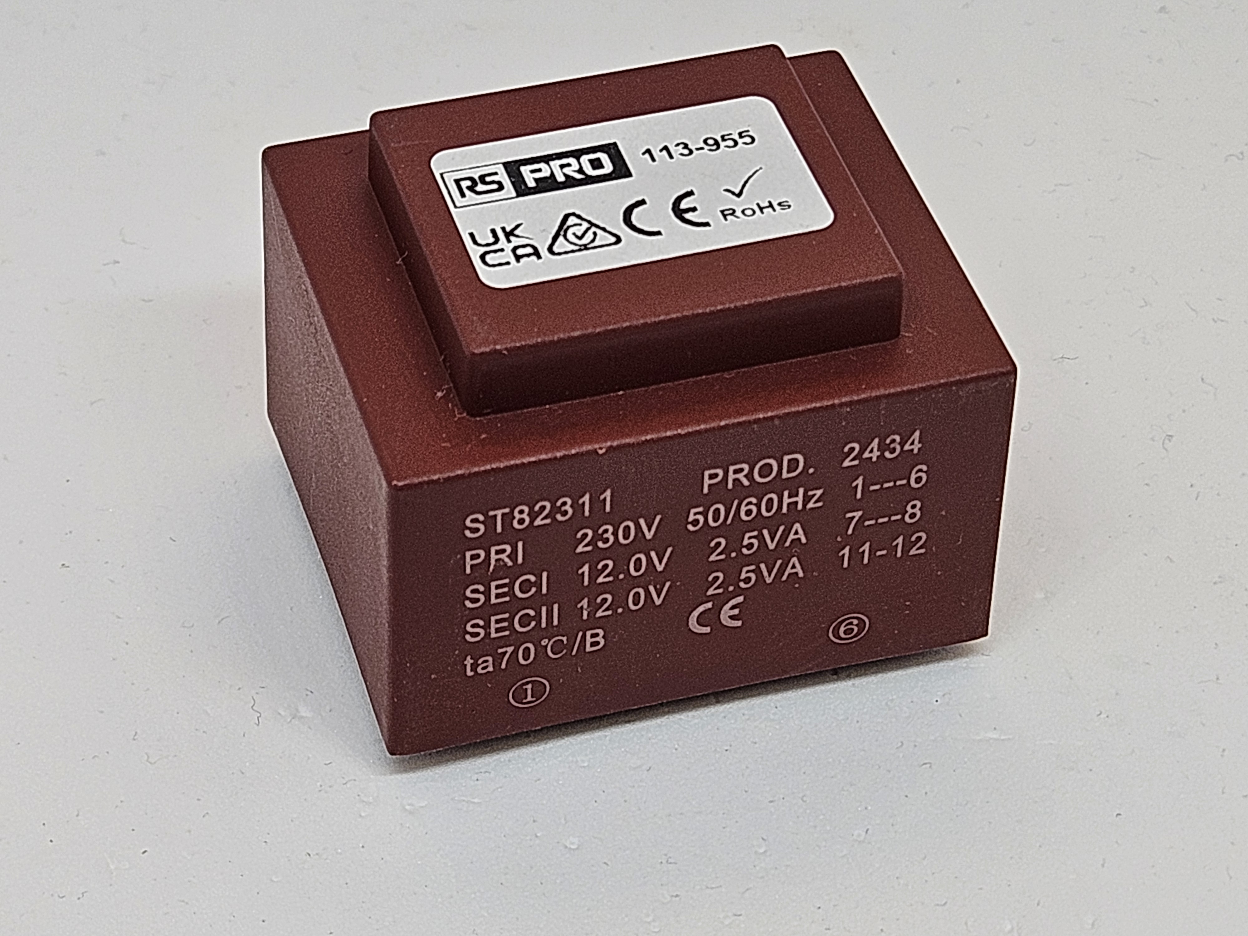 RS PRO 2x12 V ac 1 Output PCB PCB Transformer, RoHS, ASNZS 61558.1, ASNZS 61558..6, IECBSEN 615586, CE, IECBSEN 615581