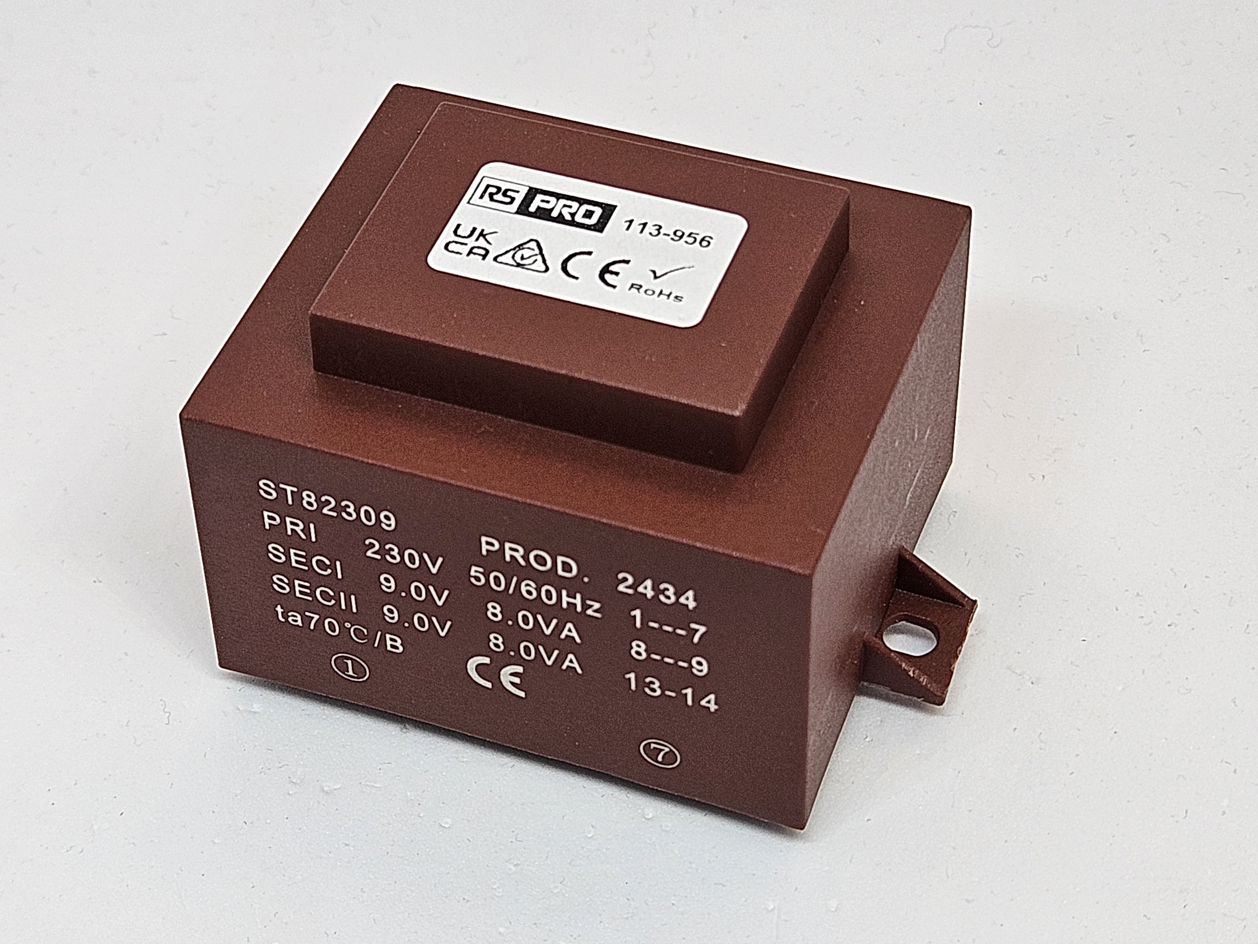 113-956 RS PRO 2x9 V ac 1 Output PCB PCB Transformer, IEC/BS/EN 61558-1 AS/NZS 61558.1 IEC/BS/EN 61558-2-6 AS/NZS 61558.2.6 16