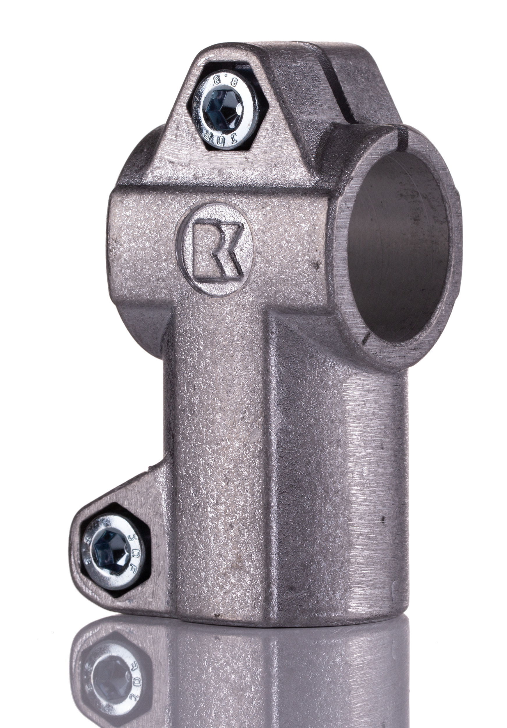 113000000200 Rose+Krieger M8 Angle Clamp, Connecting Component, Strut Profile 30 mm, Round Tube Size 30.1 mm
