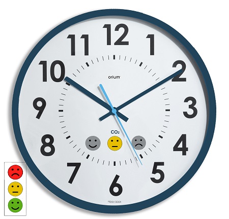 Orium Blue, White Analogue Clock with CO2 Sensor, 35 cm Diameter Desktop, Wall