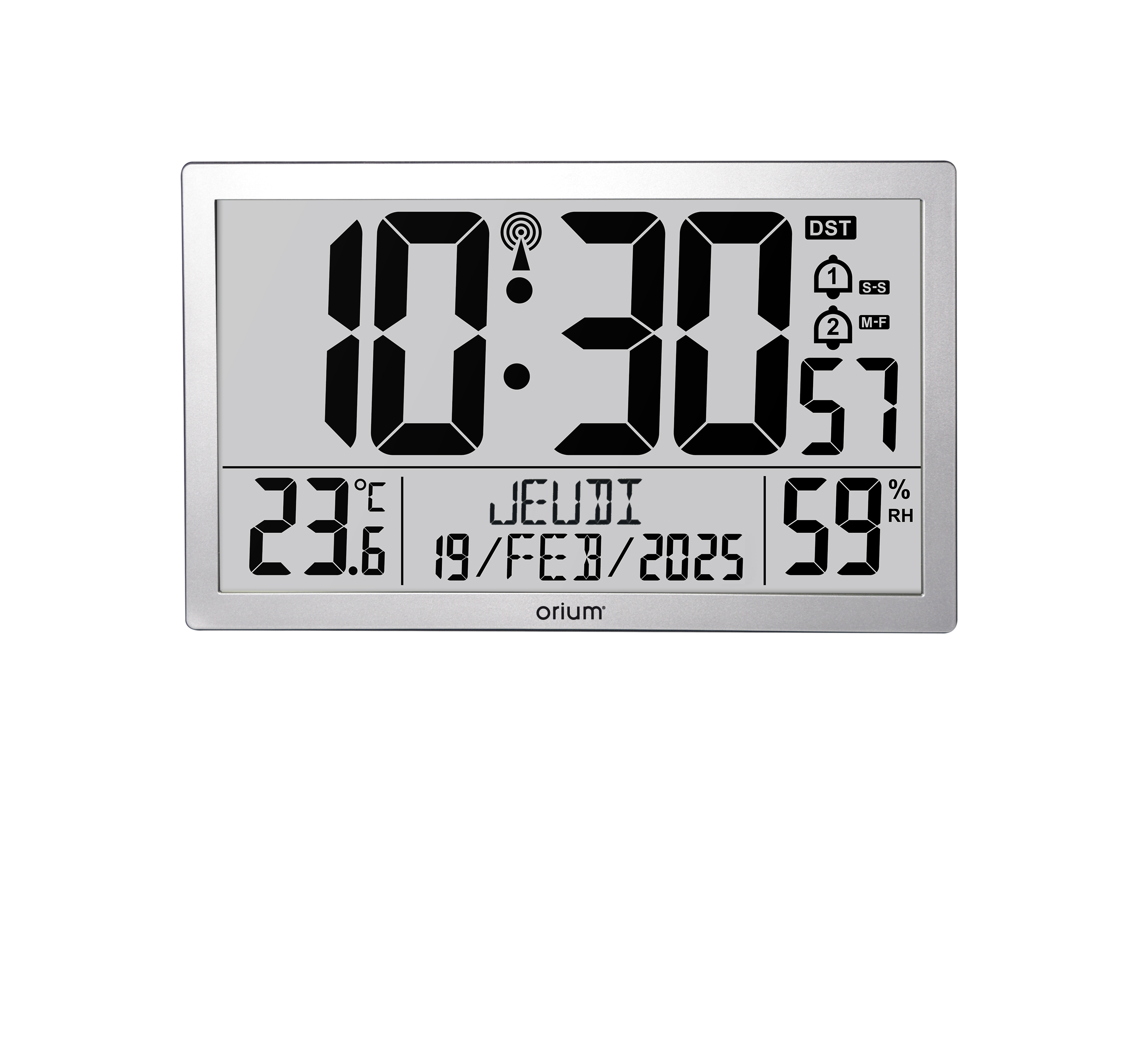 Orium Silver Radio Controlled Digital Clock Wall