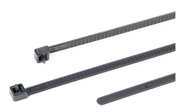 HellermannTyton Cable Tie, Releasable, 195 mm x 4.7mm, Black Polyamide 66
