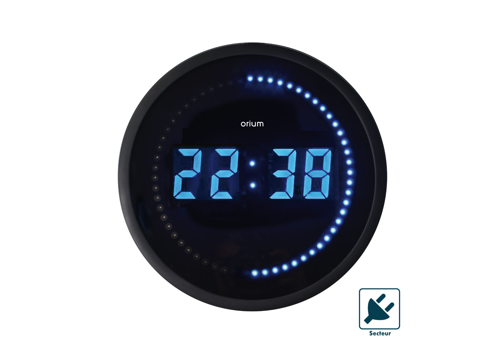 Orium Black Digital Clock, 30 cm Diameter Wall