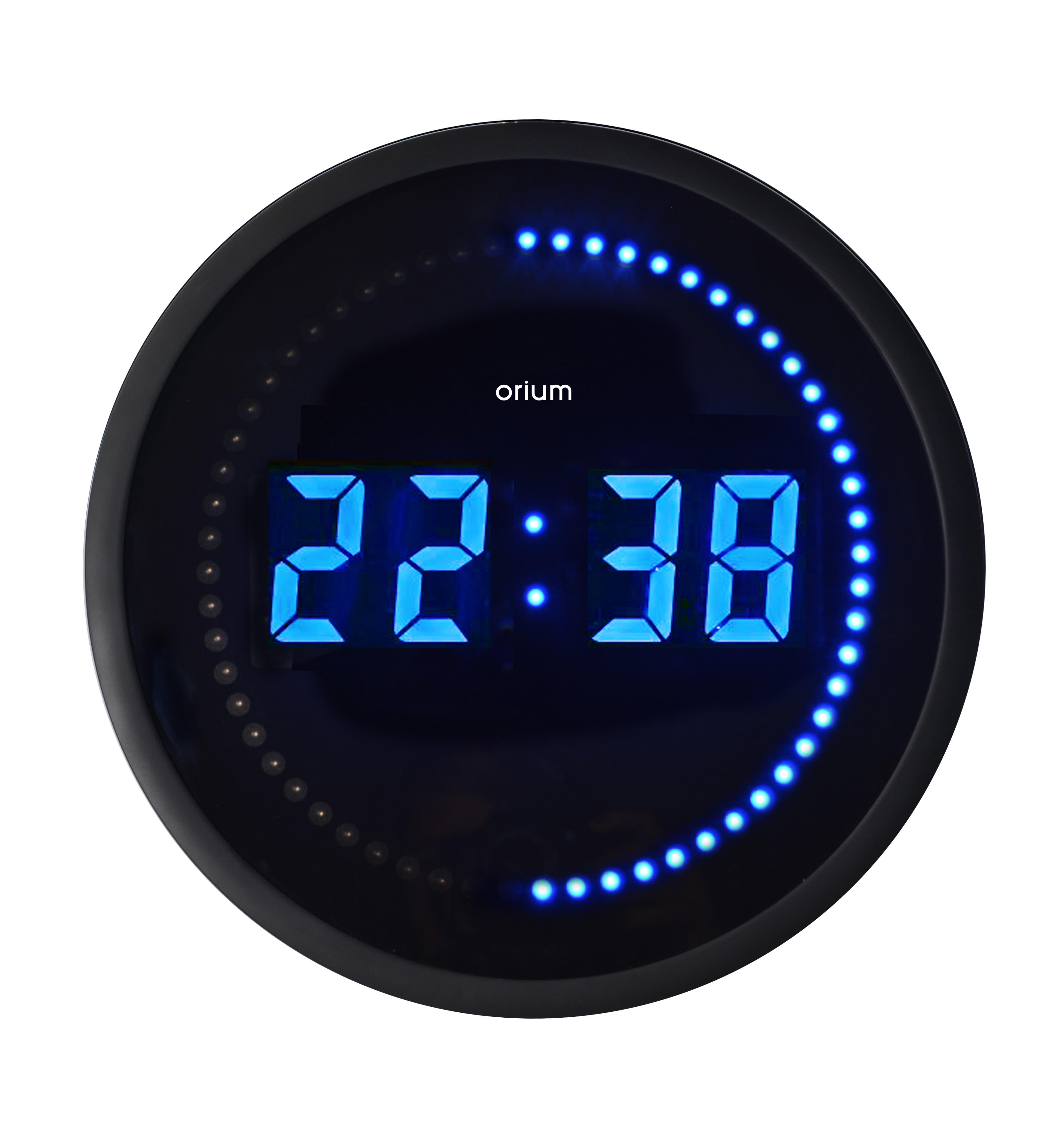 11522 Orium Black Digital Clock, 30 cm Diameter Wall