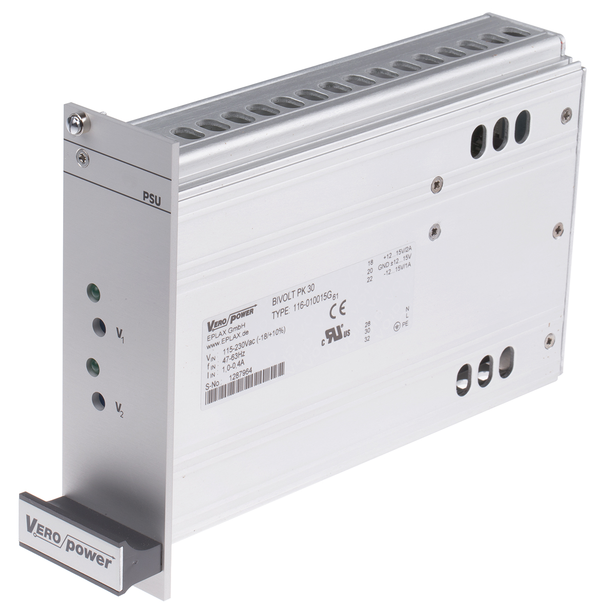 Eplax Switching Power Supply, 116-010015G 2 Output 15V, 1A, 30 W, Input 94V ac to  253V ac