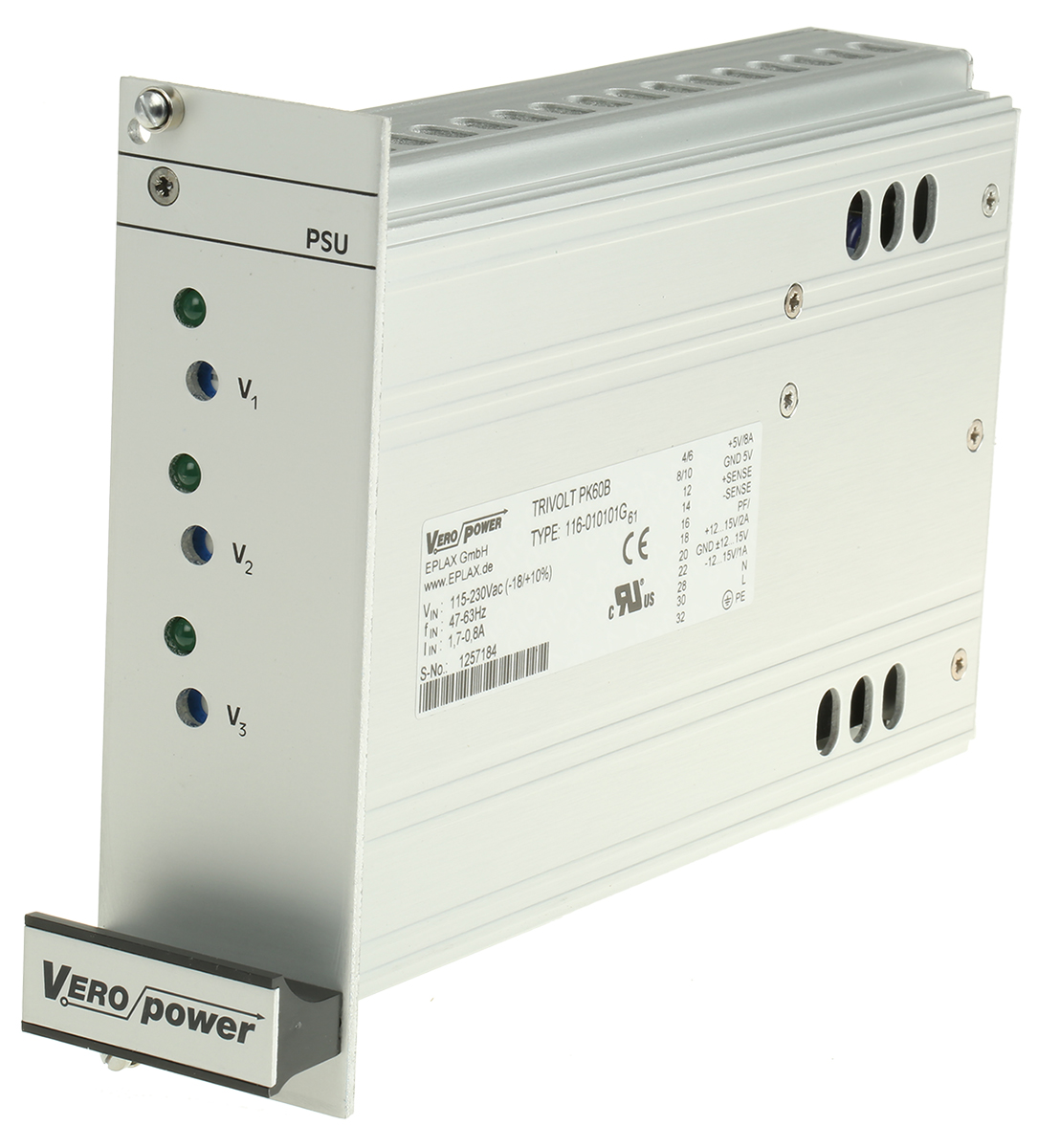 Eplax Switching Power Supply, 116-010101G 3 Output 15V dc, 6A, 60 W, Input 94V to  253V ac