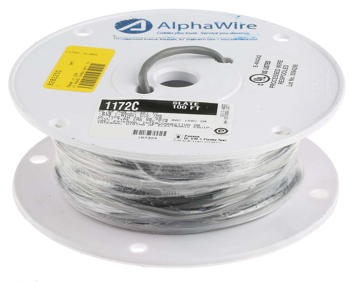 1172c-sl005 Alpha Wire Alpha Essentials Communication & Control Control Cable, 2 Cores, 0.35mm² 22 AWG, Unscreened, 30 m, Grey