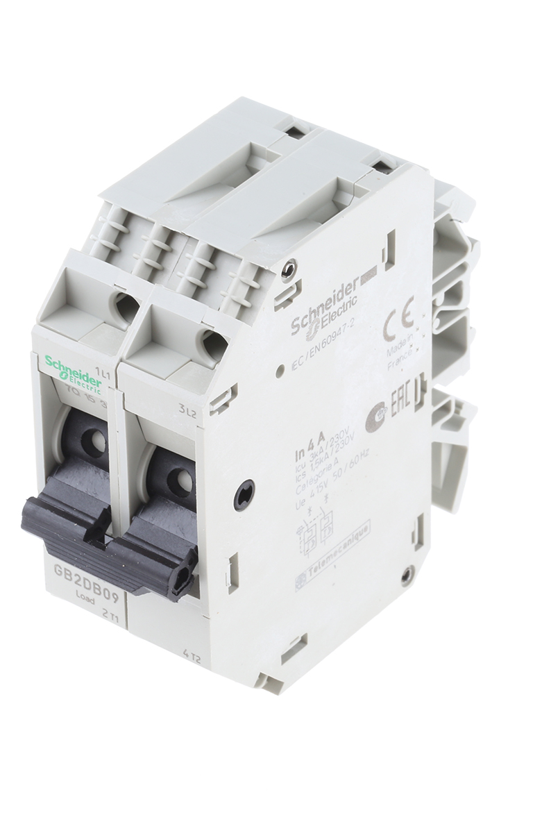 gb2db09 Schneider Electric 4A 2P Pole Thermal Magnetic Circuit Breaker, 277 V ac, 415 V ac GB2