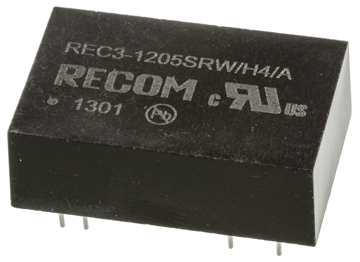 Recom REC3 DC-DC Converter, 5V dc/ 600mA Output, 9 → 18 V dc Input, 3W, Through Hole, +85°C Max Temp -40°C Min