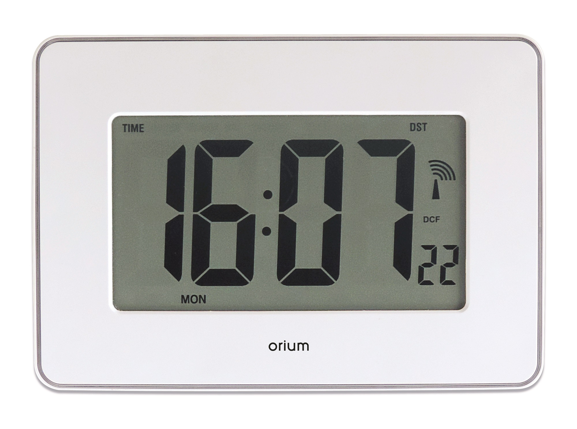 Orium White Radio Controlled Digital Clock, 40 cm Diameter Desktop, Wall