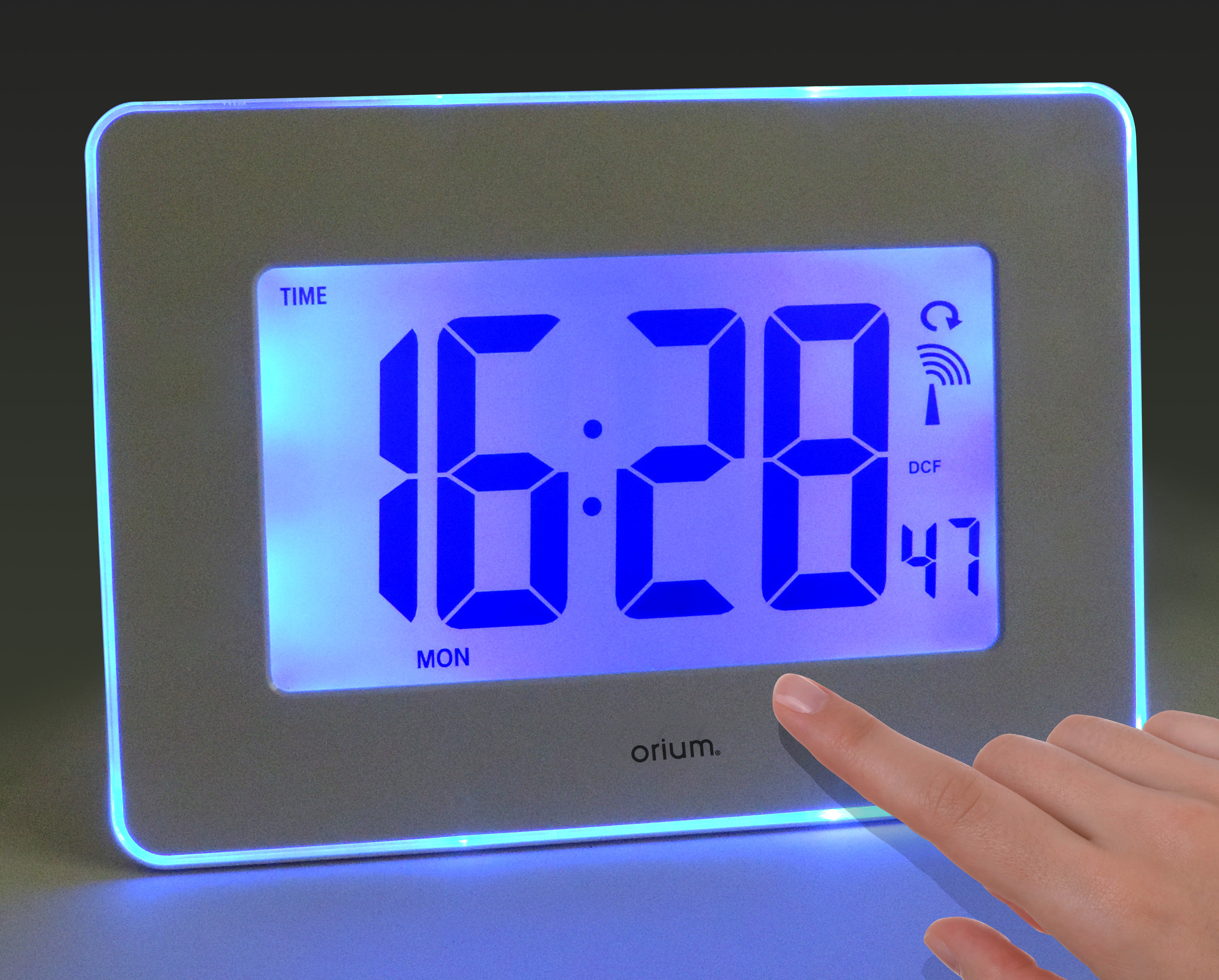 11970 Orium White Radio Controlled Digital Clock, 40 cm Diameter Desktop, Wall
