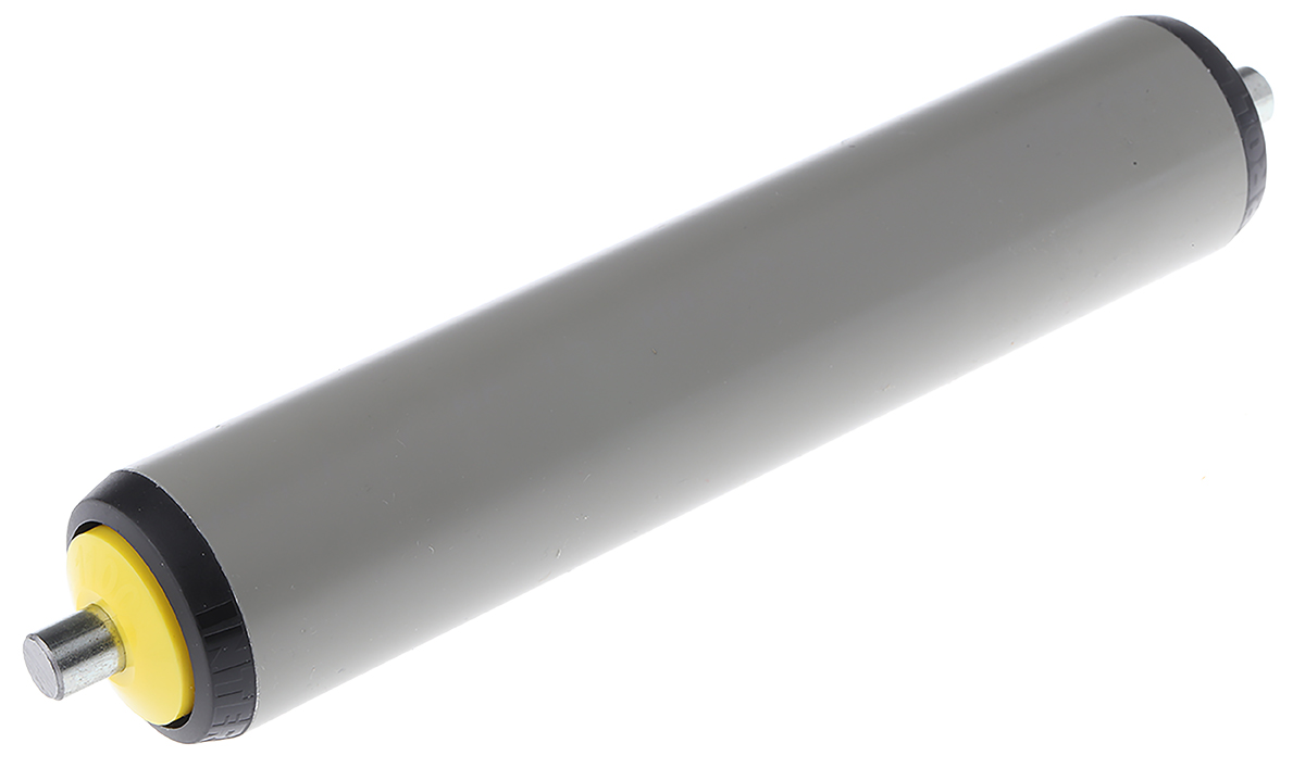 Interroll Plastic Round Conveyor Roller Spring Loaded 40 mm Dia. x 200 mm L, Zinc Plated Steel 180 N, 10 mm Spindle,