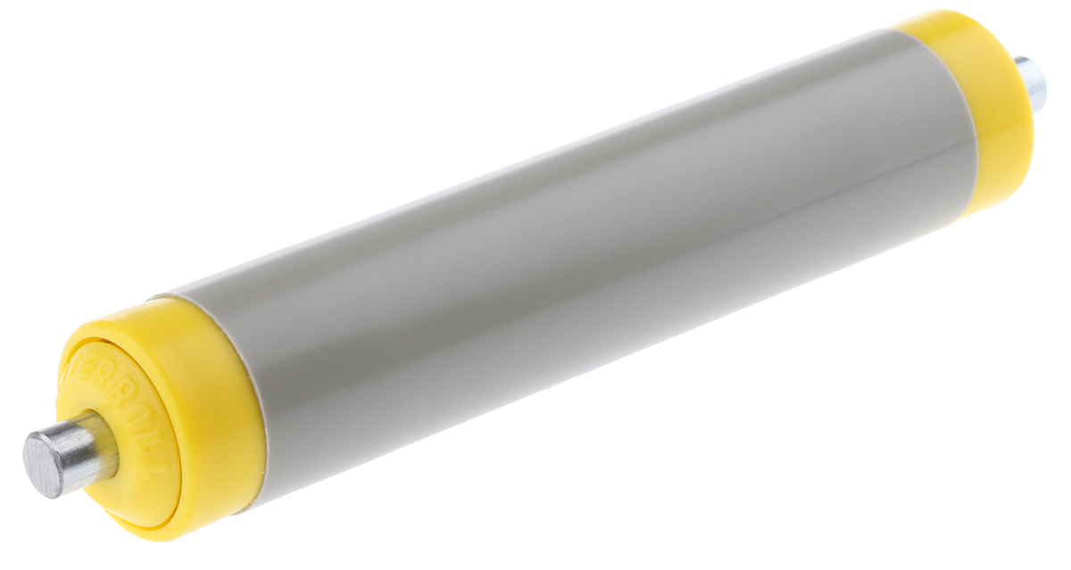 Interroll Plastic Round Conveyor Roller Spring Loaded 20 mm Dia. x 450 mm L, Steel 90 N, 6 mm Spindle, 117mm Overall