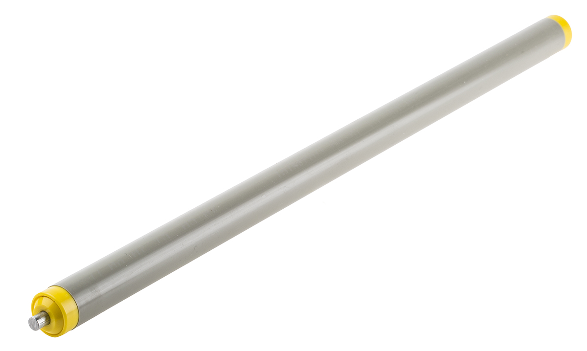 Interroll Plastic Round Conveyor Roller Spring Loaded 20 mm Dia. x 400 mm L, Steel 5 N, 6 mm Spindle, 417mm Overall