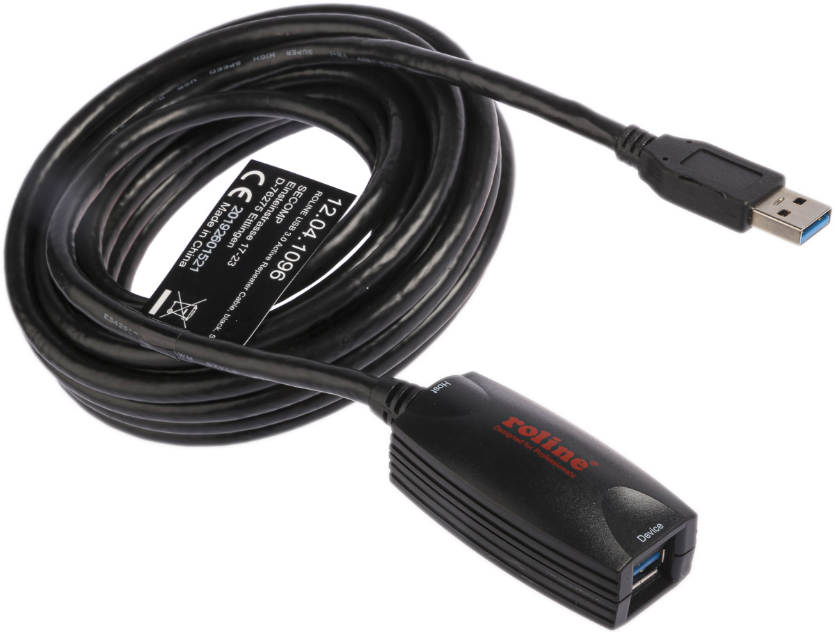 12041096-8 Roline  USB 3.0, Male USB Type A to Female USB Type A, Black, 5 m
