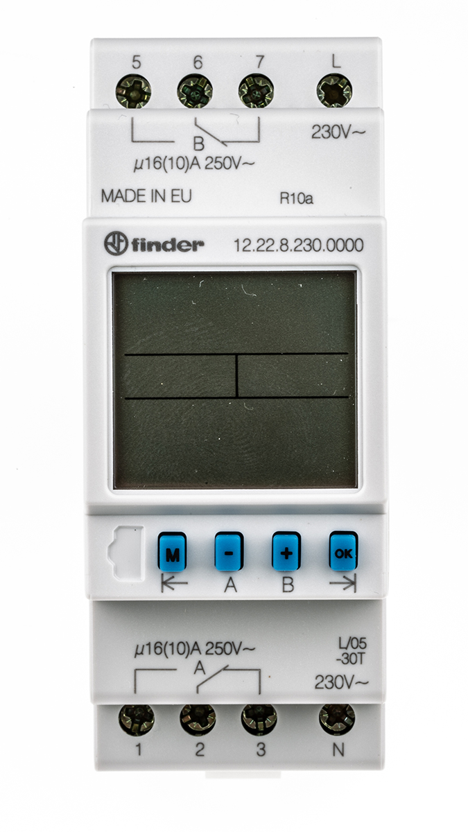 122282300000 Finder Digital 12 DIN Rail Time Switch, 2-Channel 230 V ac