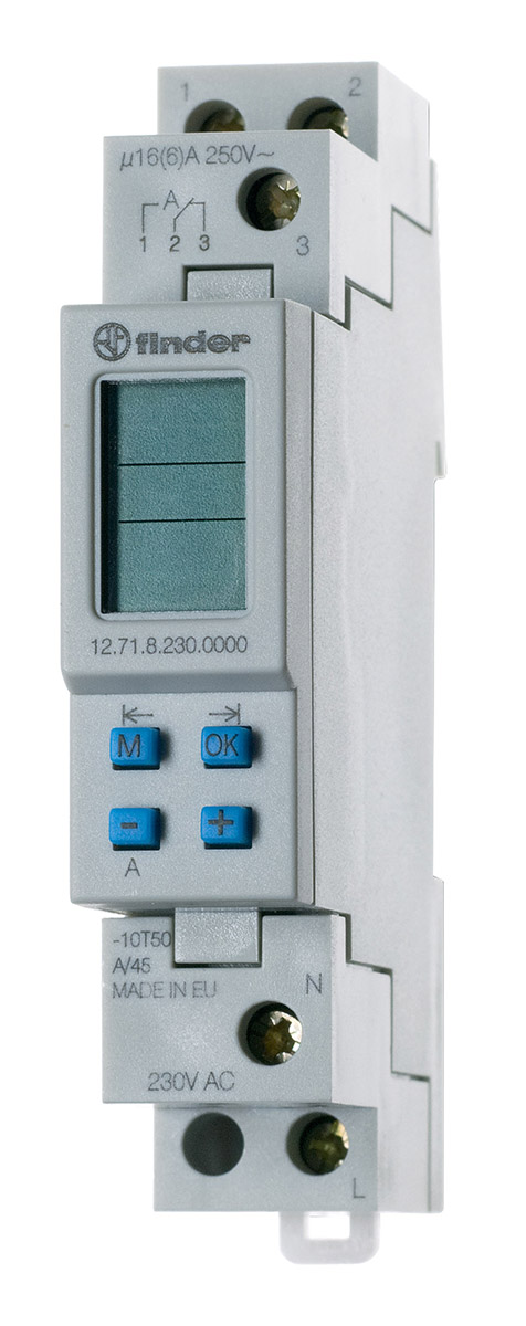 Finder Digital 12 DIN Rail Time Switch, 1-Channel 230 V ac