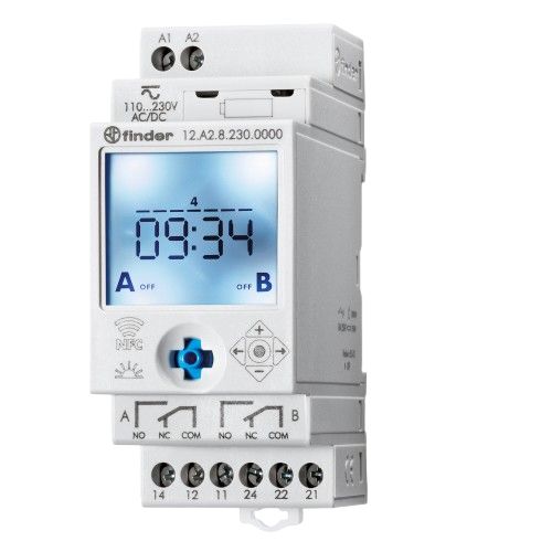 Finder Digital with NFC 12 DIN Rail Time Switch, 2-Channel 230V ac/dc