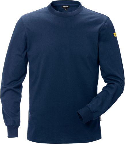 Fristads Navy Conductive Fabric, Cotton, Polyester Long Sleeve T-Shirt L