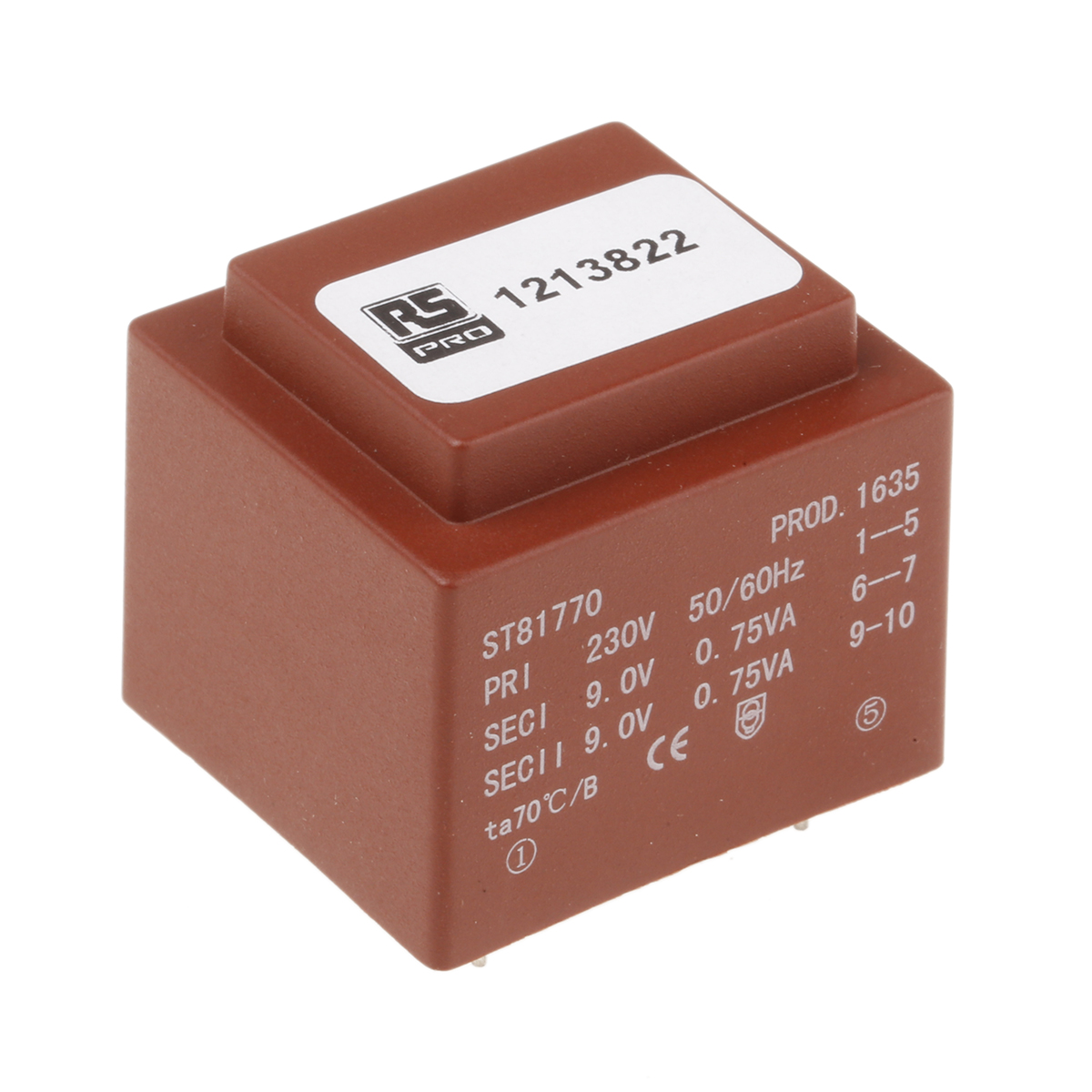 RS PRO 2 x 9 V ac 2 Output PCB PCB Transformer, IECBSEN 615581, CE, IECBSEN 615586, ASNZS 61558.1, ASNZS 61558..6, RoHS
