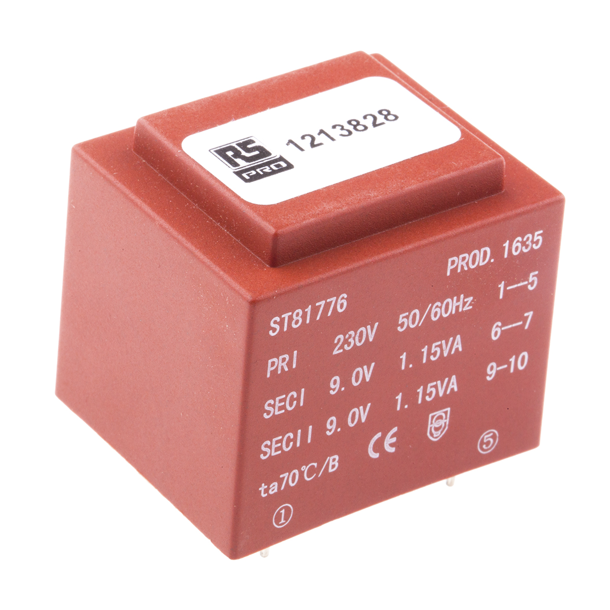 RS PRO 2 x 9 V ac 2 Output PCB PCB Transformer, RoHS, CE, IECBSEN 615586, ASNZS 61558..6, IECBSEN 615581, ASNZS 61558.1