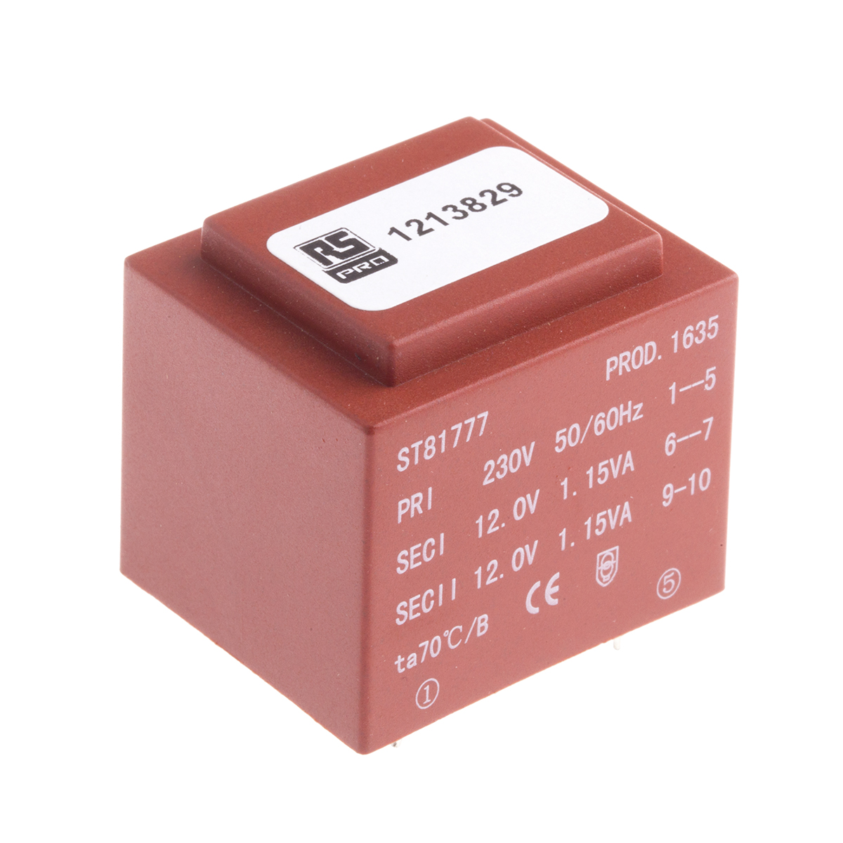 RS PRO 2 x 12 V ac 2 Output PCB PCB Transformer, CE, RoHS, IEC/BS/EN 61558-1, AS/NZS 61558.1, AS/NZS 61558.2.6,