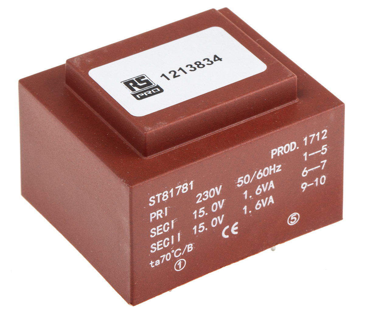 RS PRO 2 x 15 V ac 2 Output PCB PCB Transformer, IECBSEN 615586, RoHS, ASNZS 61558.1, CE, IECBSEN 615581, ASNZS 61558..6