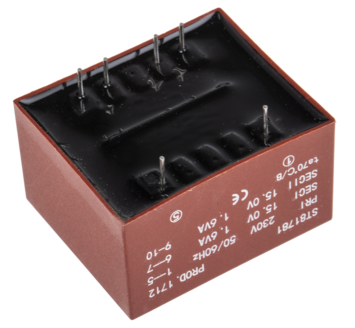 121-3834 RS PRO 2 x 15 V ac 2 Output PCB PCB Transformer, IECBSEN 615586, RoHS, ASNZS 61558.1, CE, IECBSEN 615581, ASNZS 61558..6