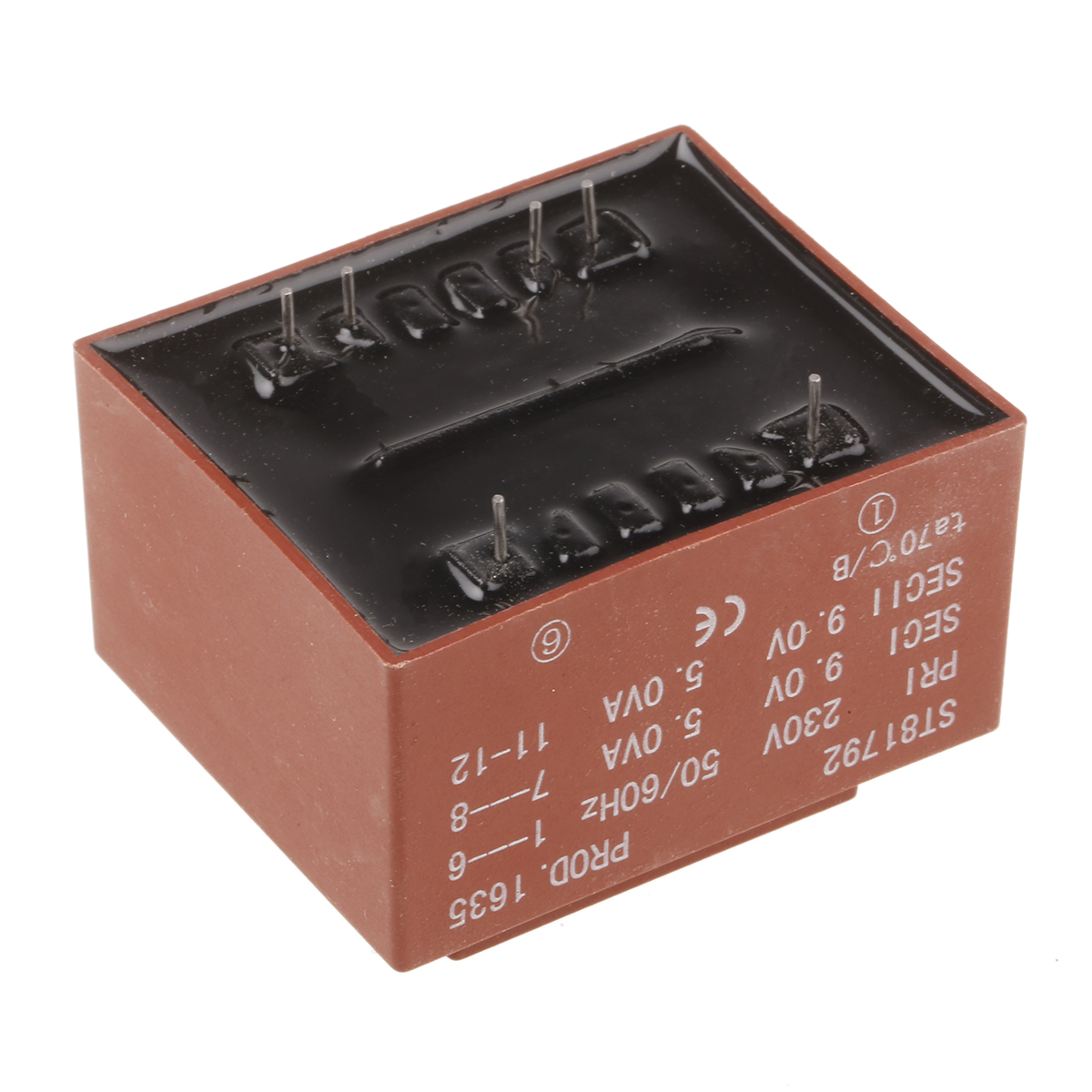 121-3845 RS PRO 2 x 9 V ac 2 Output PCB PCB Transformer, CE, IECBSEN 615586, ASNZS 61558.1, RoHS, ASNZS 61558..6, IECBSEN 615581