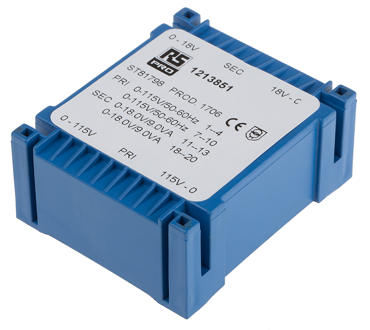 RS PRO 2 x 18 V ac 2 Output PCB PCB Transformer, IECBSEN 615581, ASNZS 61558..6, ASNZS 61558.1, IECBSEN 615586, RoHS, CE