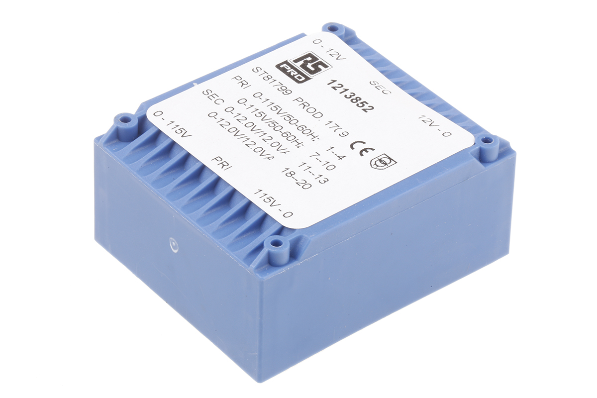 RS PRO 2 x 12 V ac 2 Output PCB PCB Transformer, IECBSEN 615581, ASNZS 61558..6, IECBSEN 615586, CE, ASNZS 61558.1, RoHS