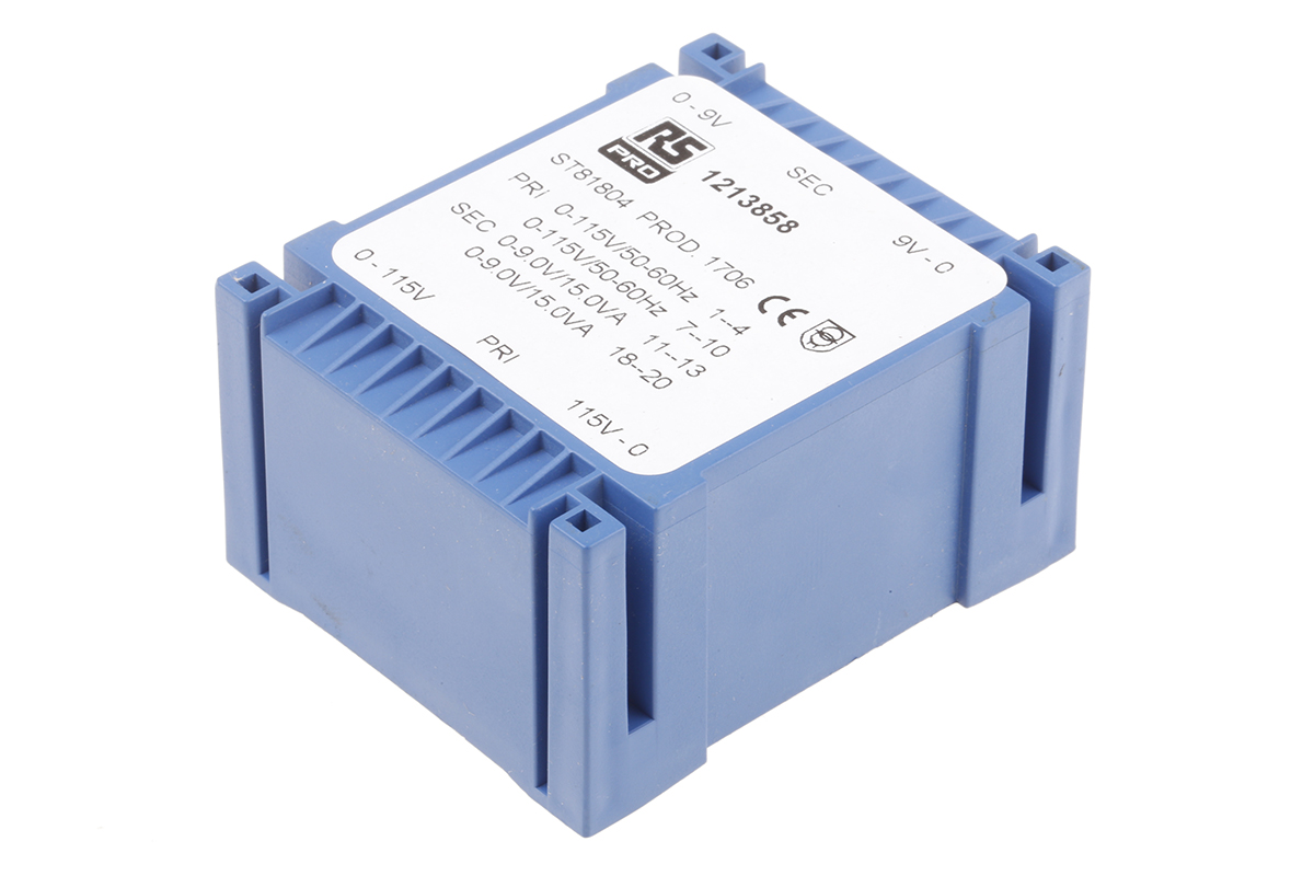 RS PRO 2 x 9 V ac 2 Output PCB PCB Transformer, RoHS, CE, IECBSEN 615586, IECBSEN 615581, ASNZS 61558.1, ASNZS 61558..6