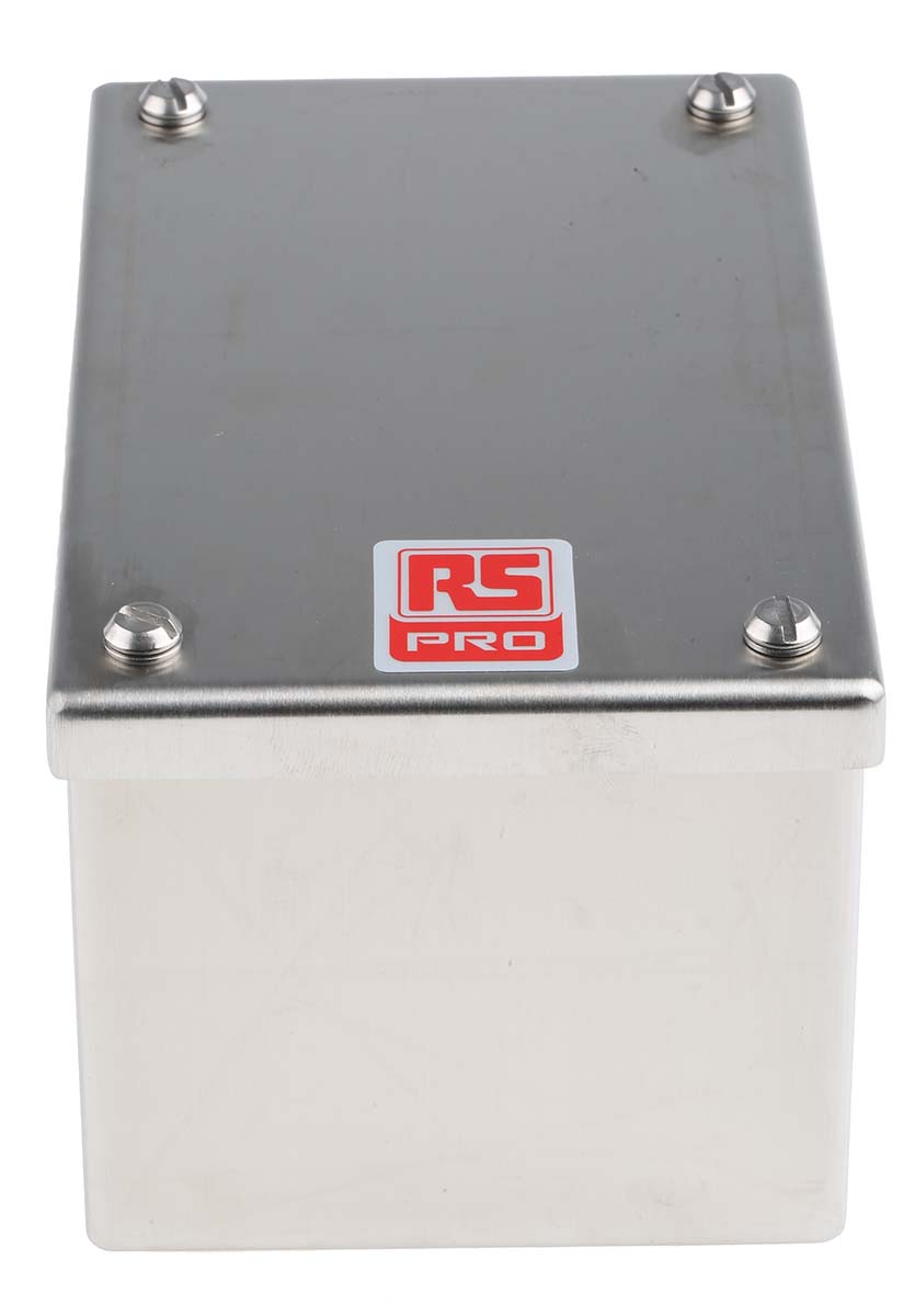 121-9694 RS PRO 304 Stainless Steel Satin Adaptable Enclosure Box 100mm x 160 mm x 85 mm
