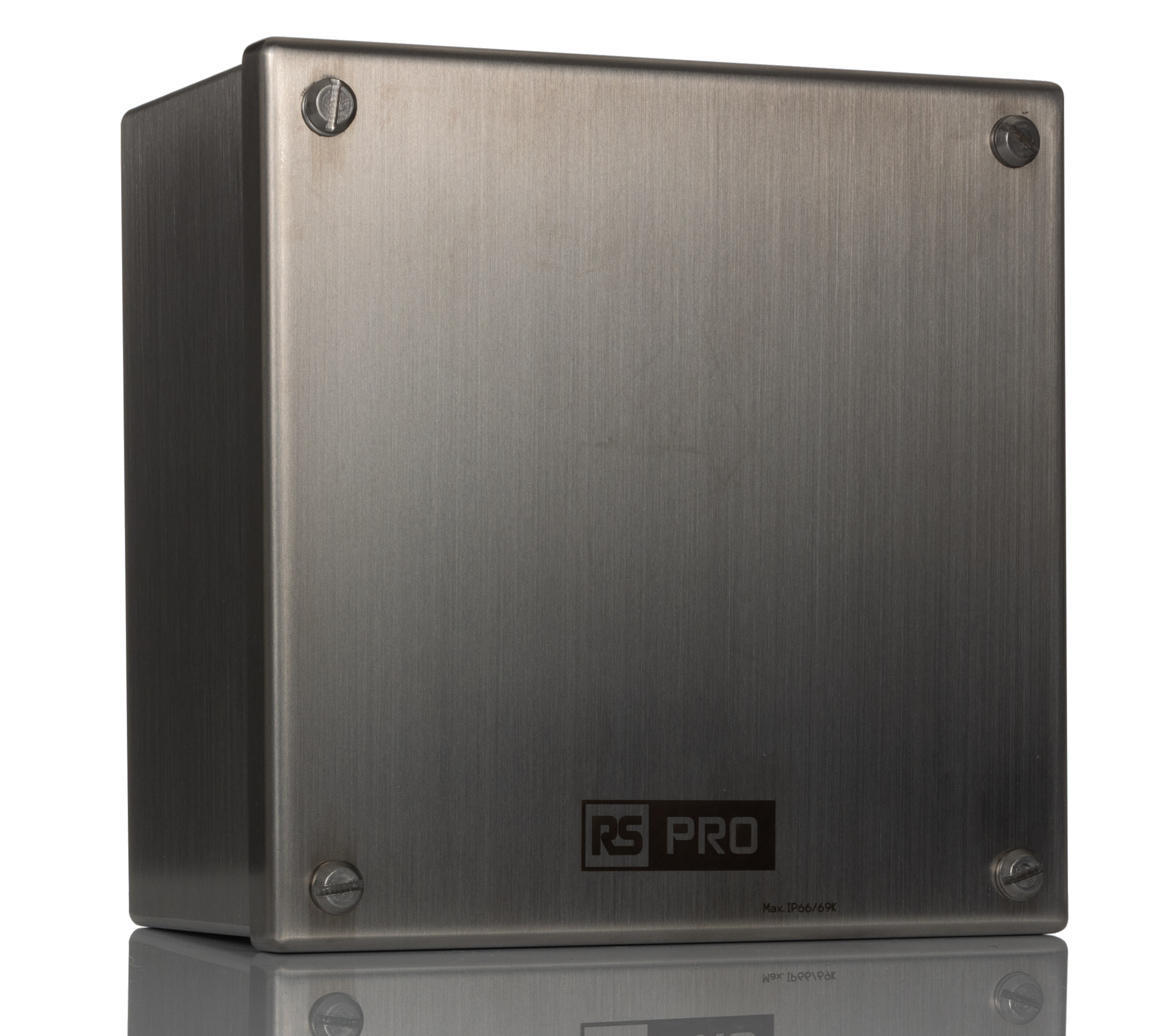 121-9696 RS PRO 304 Stainless Steel Satin Adaptable Enclosure Box 160mm x 160 mm x 85 mm
